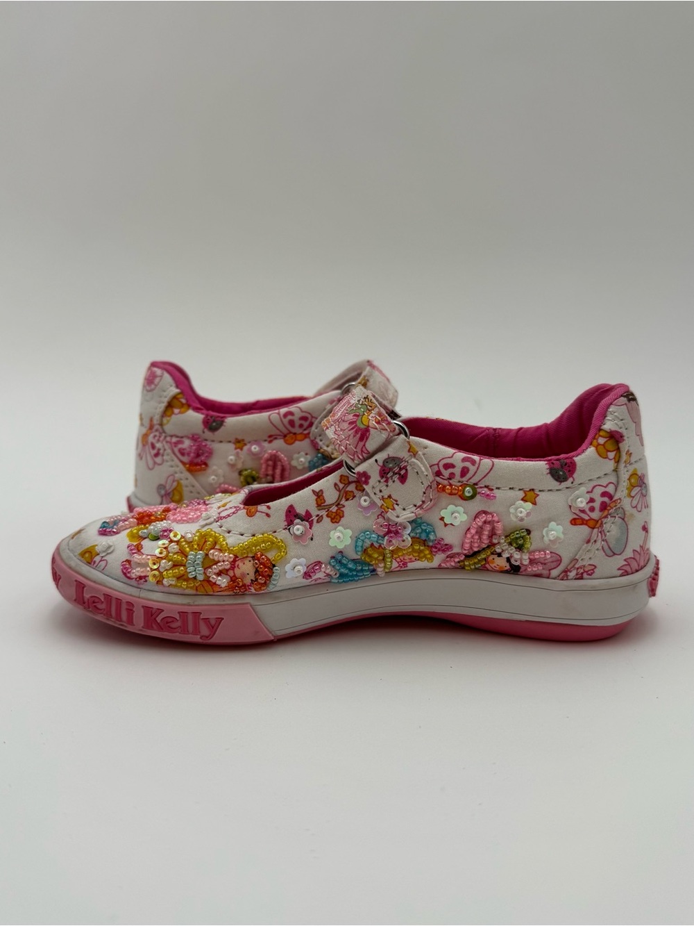 Lelli Kelly Girls Size 27 Beaded Fairy Mary Jane Shoes Pink White Hook Loop - Picture 7 of 9